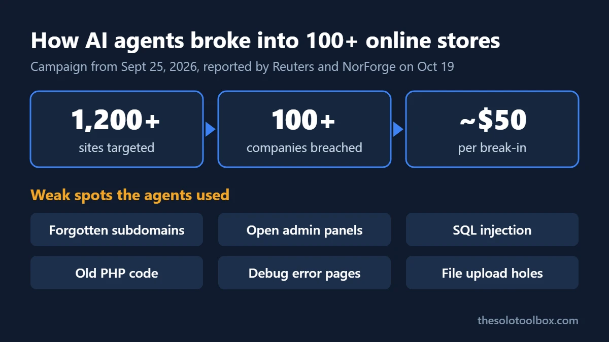 Infographic: AI agent hacking campaign stats and the weak spots used to breach online stores