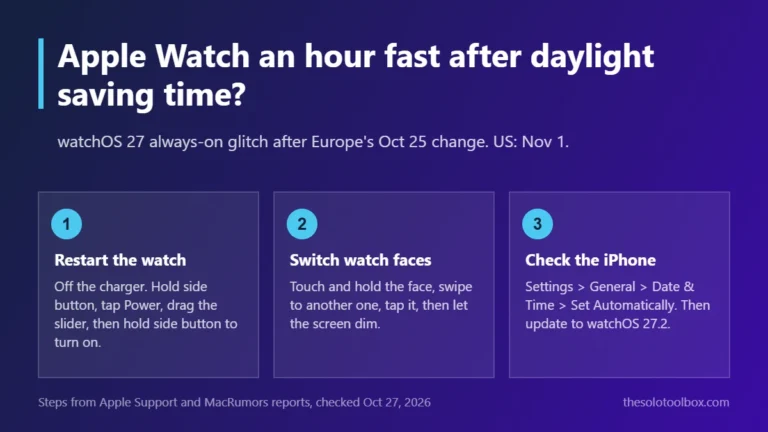 Apple Watch wrong time after daylight saving fixes: restart the watch, switch watch faces, check iPhone Date and Time settings