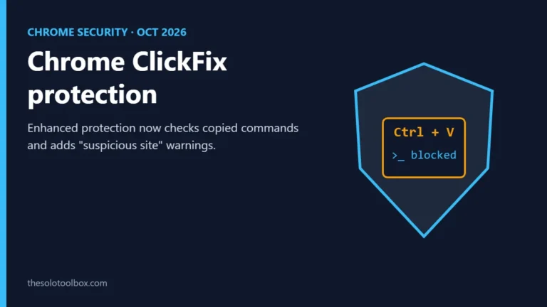 Chrome ClickFix protection title card with a shield blocking a pasted command