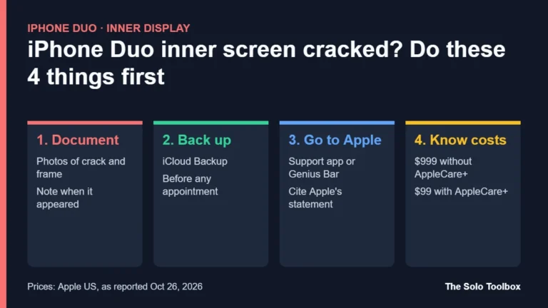 Four steps to take when an iPhone Duo inner screen cracks: document, back up, contact Apple, know repair costs