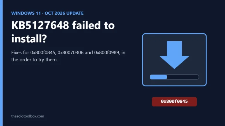 KB5127648 failed to install title card with a stalled download bar and error 0x800f0845